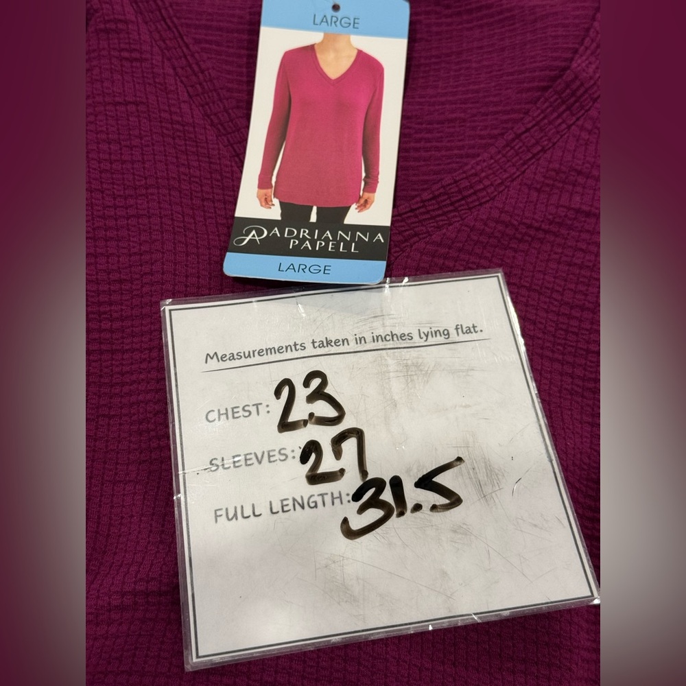New Adrianna Papell L V-Neck Long Sleeve Sweater in Purple 019 - Picture 7 of 8